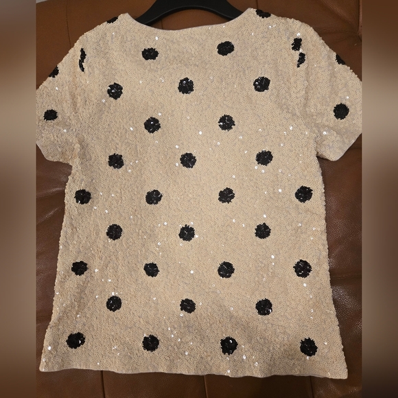 J. Crew Sequin Cream Sweater with Black Polka Dots Sz M - Picture 9 of 9